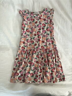 HM Girls' Pink Strawberry Print Cotton Dress, sz 6-7